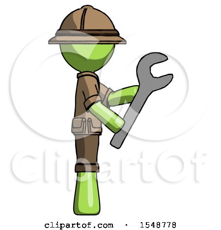 Green Explorer Ranger Man Using Wrench Adjusting Something to Right by Leo Blanchette