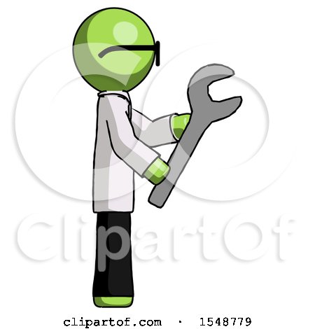 Green Doctor Scientist Man Using Wrench Adjusting Something to Right by Leo Blanchette