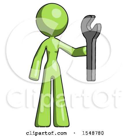 Green Design Mascot Woman Holding Wrench Ready to Repair or Work by Leo Blanchette