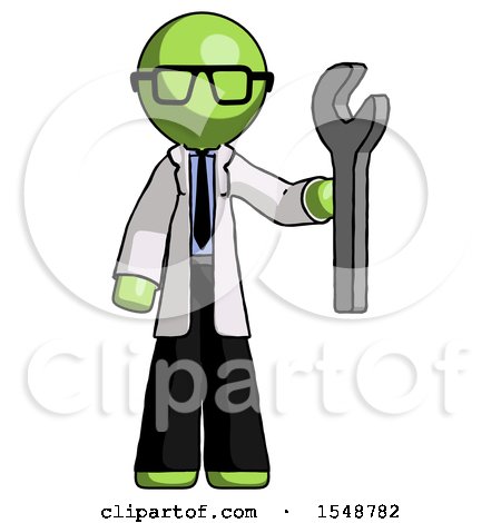 Green Doctor Scientist Man Holding Wrench Ready to Repair or Work by Leo Blanchette