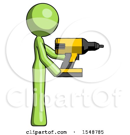 Green Design Mascot Woman Using Drill Drilling Something on Right Side by Leo Blanchette