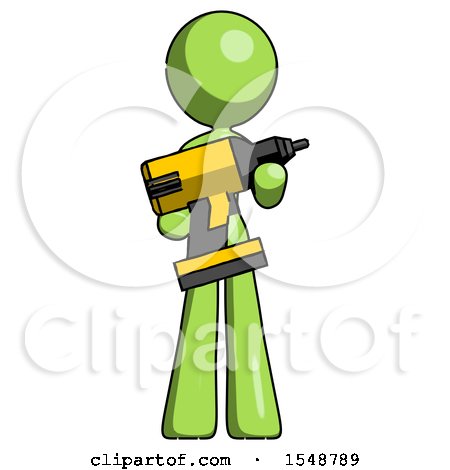 Green Design Mascot Woman Holding Large Drill by Leo Blanchette