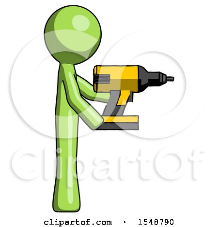 Green Design Mascot Man Using Drill Drilling Something on Right Side by Leo Blanchette