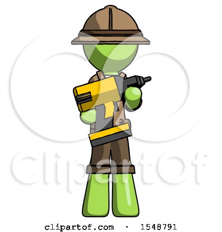 Green Explorer Ranger Man Holding Large Drill by Leo Blanchette
