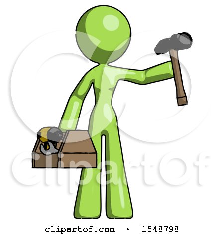 Green Design Mascot Woman Holding Tools and Toolchest Ready to Work by Leo Blanchette