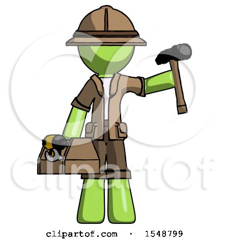 Green Explorer Ranger Man Holding Tools and Toolchest Ready to Work by Leo Blanchette