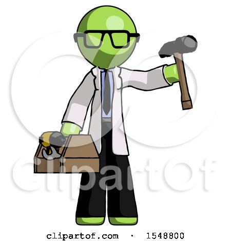 Green Doctor Scientist Man Holding Tools and Toolchest Ready to Work by Leo Blanchette