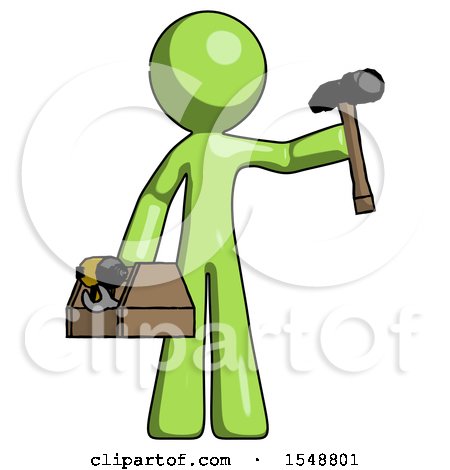 Green Design Mascot Man Holding Tools and Toolchest Ready to Work by Leo Blanchette