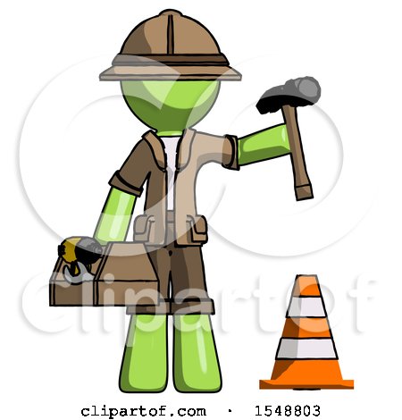Green Explorer Ranger Man Under Construction Concept, Traffic Cone and Tools by Leo Blanchette