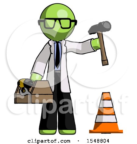 Green Doctor Scientist Man Under Construction Concept, Traffic Cone and Tools by Leo Blanchette