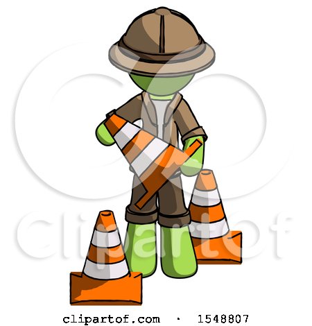 Green Explorer Ranger Man Holding a Traffic Cone by Leo Blanchette