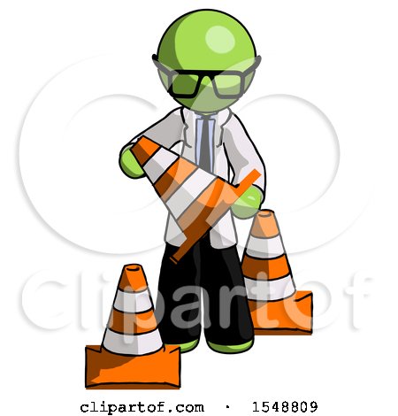 Green Doctor Scientist Man Holding a Traffic Cone by Leo Blanchette