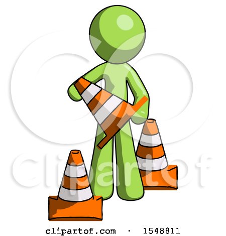 Green Design Mascot Man Holding a Traffic Cone by Leo Blanchette