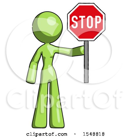 Green Design Mascot Woman Holding Stop Sign by Leo Blanchette
