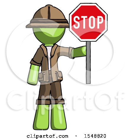 Green Explorer Ranger Man Holding Stop Sign by Leo Blanchette