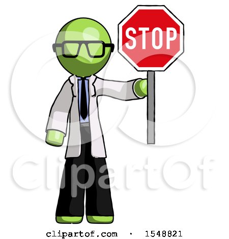 Green Doctor Scientist Man Holding Stop Sign by Leo Blanchette