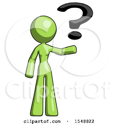 Green Design Mascot Woman Holding Question Mark to Right by Leo Blanchette