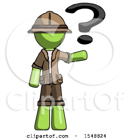 Green Explorer Ranger Man Holding Question Mark to Right by Leo Blanchette