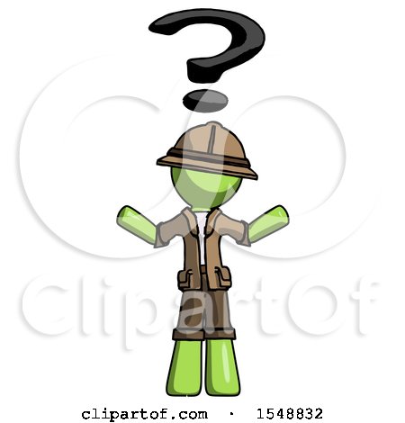 Green Explorer Ranger Man with Question Mark Above Head, Confused by Leo Blanchette