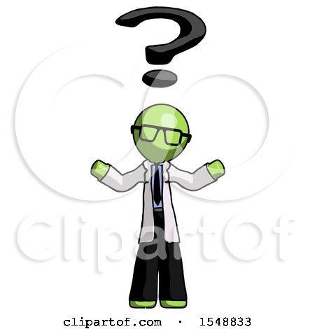 Green Doctor Scientist Man with Question Mark Above Head, Confused by Leo Blanchette