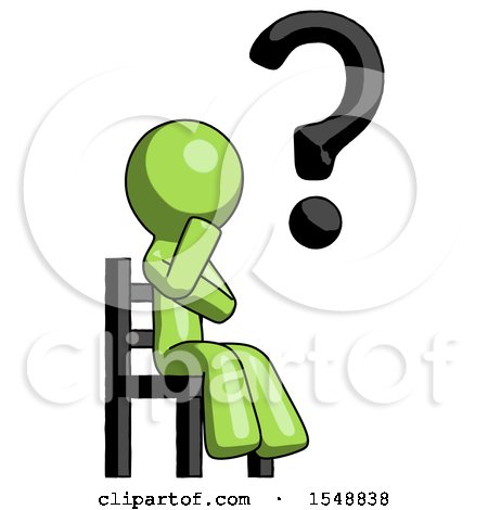 Green Design Mascot Man Question Mark Concept, Sitting on Chair Thinking by Leo Blanchette