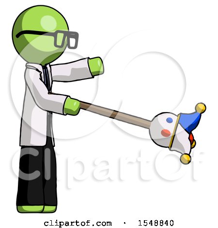 Green Doctor Scientist Man Holding Jesterstaff - I Dub Thee Foolish Concept by Leo Blanchette