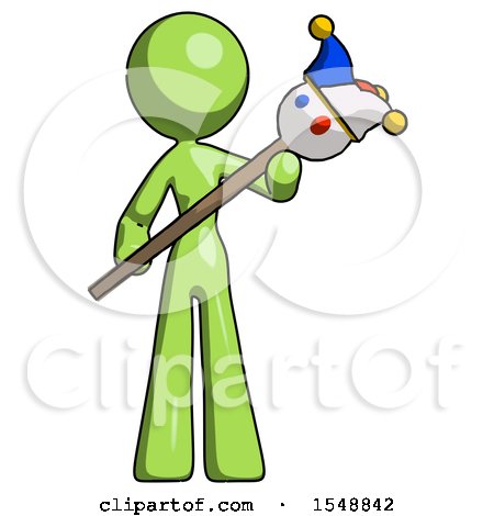 Green Design Mascot Woman Holding Jester Diagonally by Leo Blanchette