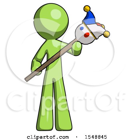 Green Design Mascot Man Holding Jester Diagonally by Leo Blanchette