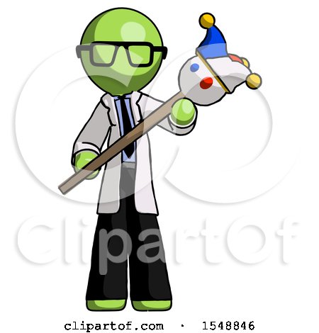 Green Doctor Scientist Man Holding Jester Diagonally by Leo Blanchette