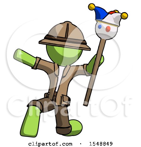 Green Explorer Ranger Man Holding Jester Staff Posing Charismatically by Leo Blanchette