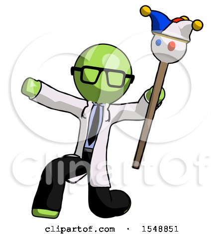 Green Doctor Scientist Man Holding Jester Staff Posing Charismatically by Leo Blanchette