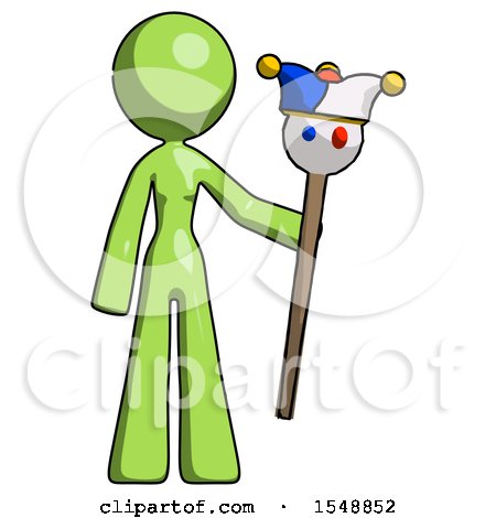Green Design Mascot Woman Holding Jester Staff by Leo Blanchette