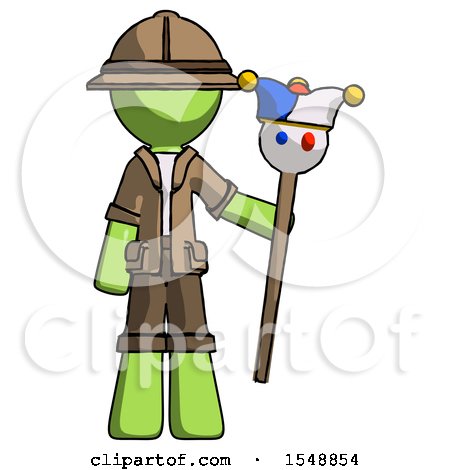 Green Explorer Ranger Man Holding Jester Staff by Leo Blanchette