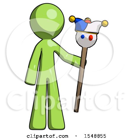 Green Design Mascot Man Holding Jester Staff by Leo Blanchette