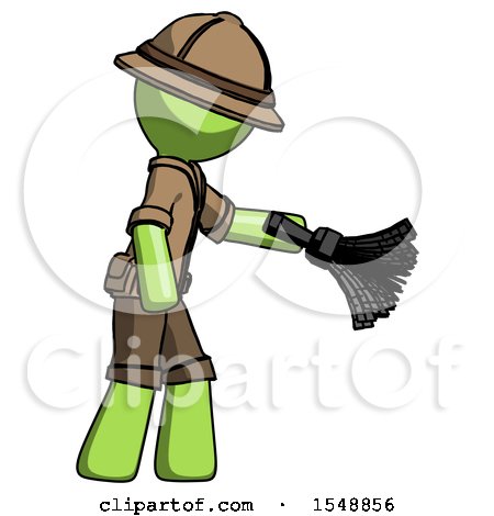 Green Explorer Ranger Man Dusting with Feather Duster Downwards by Leo Blanchette