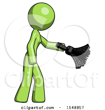 Green Design Mascot Woman Dusting with Feather Duster Downwards by Leo Blanchette