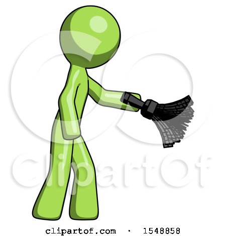 Green Design Mascot Man Dusting with Feather Duster Downwards by Leo Blanchette