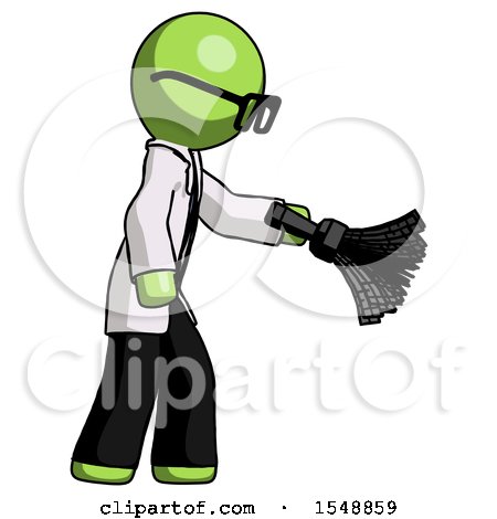 Green Doctor Scientist Man Dusting with Feather Duster Downwards by Leo Blanchette