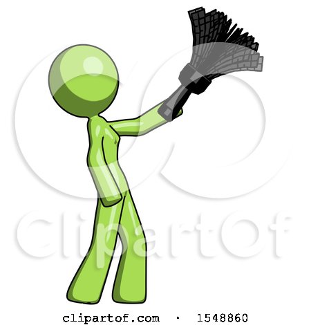 Green Design Mascot Woman Dusting with Feather Duster Upwards by Leo Blanchette