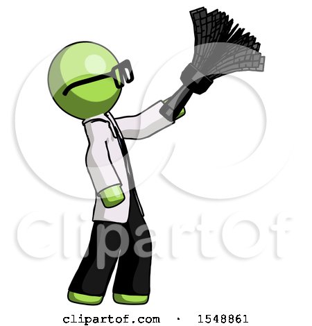 Green Doctor Scientist Man Dusting with Feather Duster Upwards by Leo Blanchette