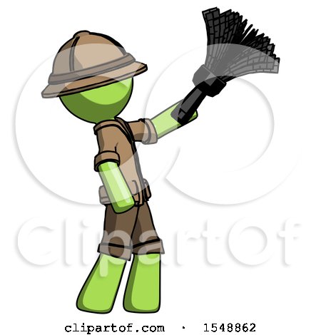 Green Explorer Ranger Man Dusting with Feather Duster Upwards by Leo Blanchette