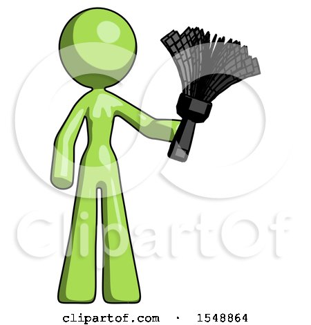 Green Design Mascot Woman Holding Feather Duster Facing Forward by Leo Blanchette
