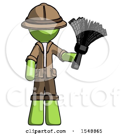 Green Explorer Ranger Man Holding Feather Duster Facing Forward by Leo Blanchette