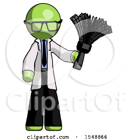 Green Doctor Scientist Man Holding Feather Duster Facing Forward by Leo Blanchette