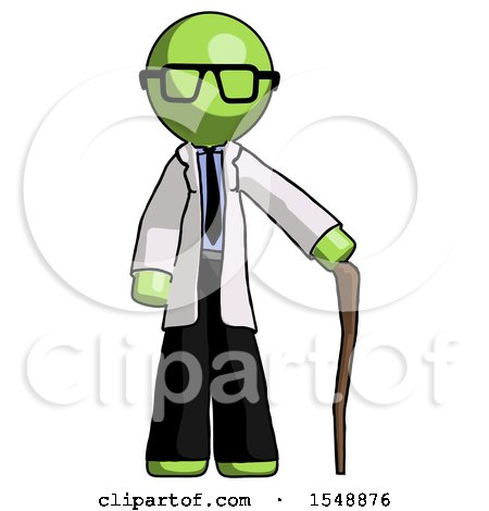 Green Doctor Scientist Man Standing with Hiking Stick by Leo Blanchette