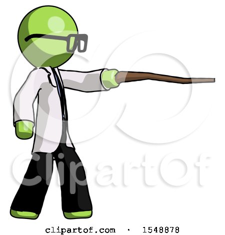Green Doctor Scientist Man Pointing with Hiking Stick by Leo Blanchette