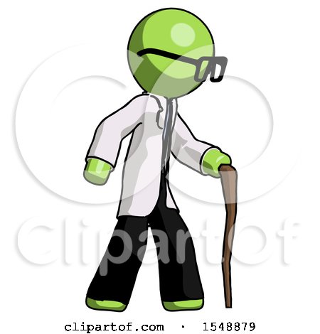 Green Doctor Scientist Man Walking with Hiking Stick by Leo Blanchette