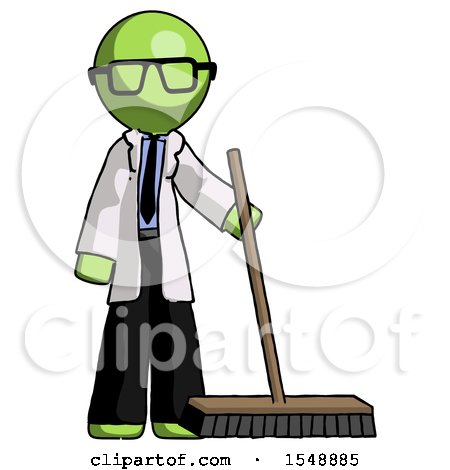 Green Doctor Scientist Man Standing with Industrial Broom by Leo Blanchette