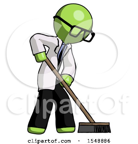 Green Doctor Scientist Man Cleaning Services Janitor Sweeping Side View by Leo Blanchette