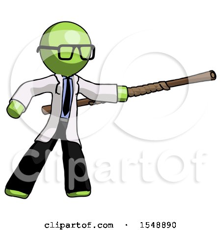 Green Doctor Scientist Man Bo Staff Pointing Right Kung Fu Pose by Leo Blanchette